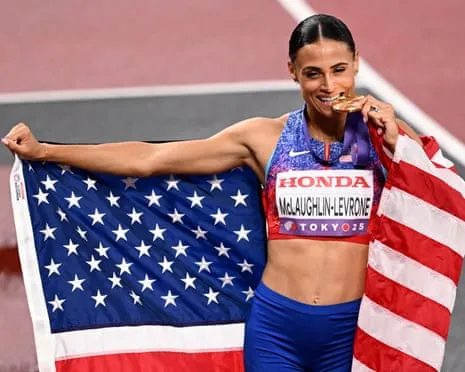 The American sprinter runs fastest women’s 400m in 40 years to secure gold